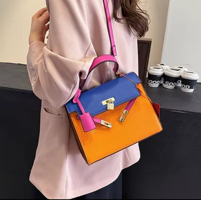 Orange blue and pink hand bag