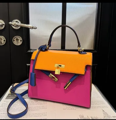 Orange blue and pink hand bag