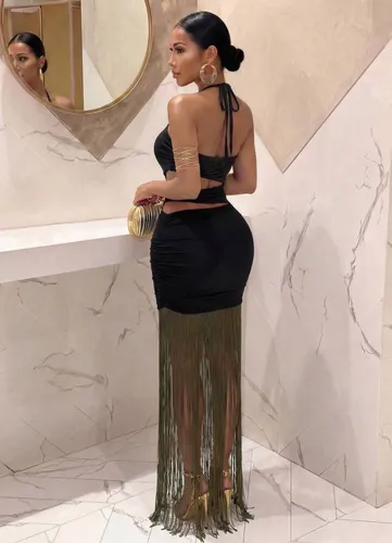 Black halter neck cut out dress