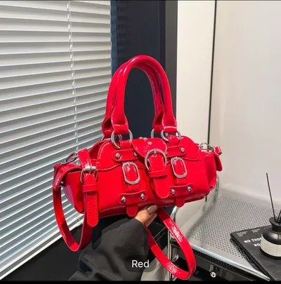 red side pocketed bag