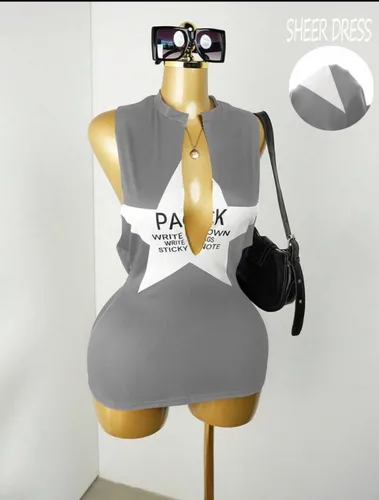Grey white star short dress