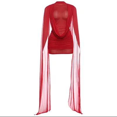 Red sexy dress lace fabric trending style