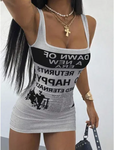 News paper print fitted short dress