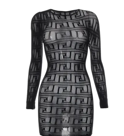 Bod printed black fishnet dress