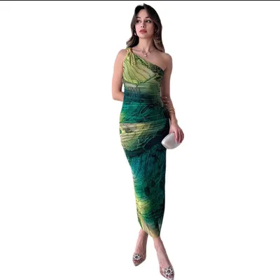 Green shortsleeved sheer dress