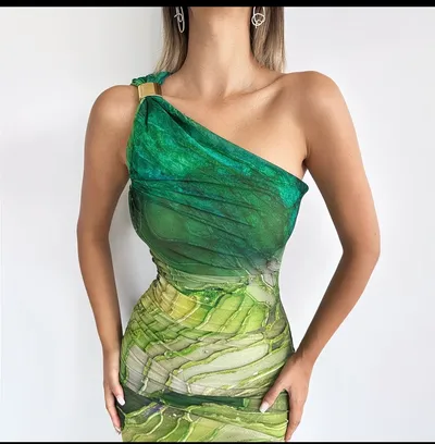 Green shortsleeved sheer dress