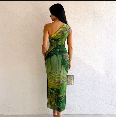 Green shortsleeved sheer dress