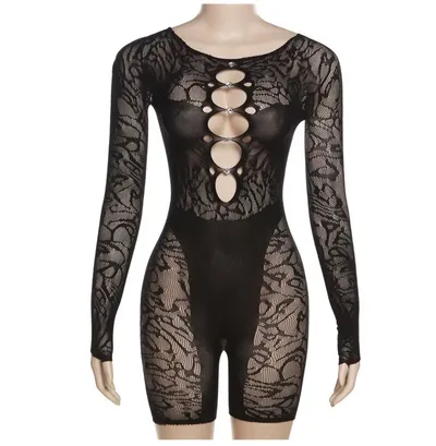 Short fishnet jumpsuit long sleeve top