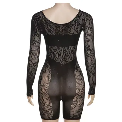 Short fishnet jumpsuit long sleeve top