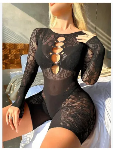 Short fishnet jumpsuit long sleeve top