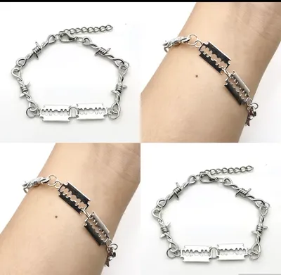 Silver razor blade design bracelet