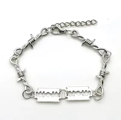 Silver razor blade design bracelet