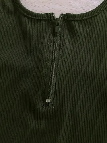 Ribbed knit half zip romper army green