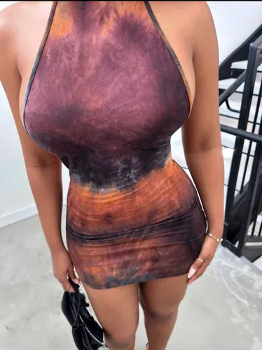 Body con backless tie-dye short dress