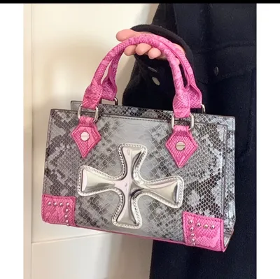 Pink and silver handbag