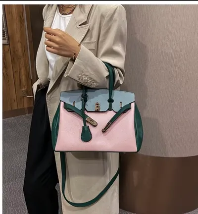 Pink and green formal handbag