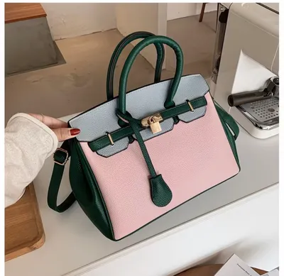 Pink and green formal handbag